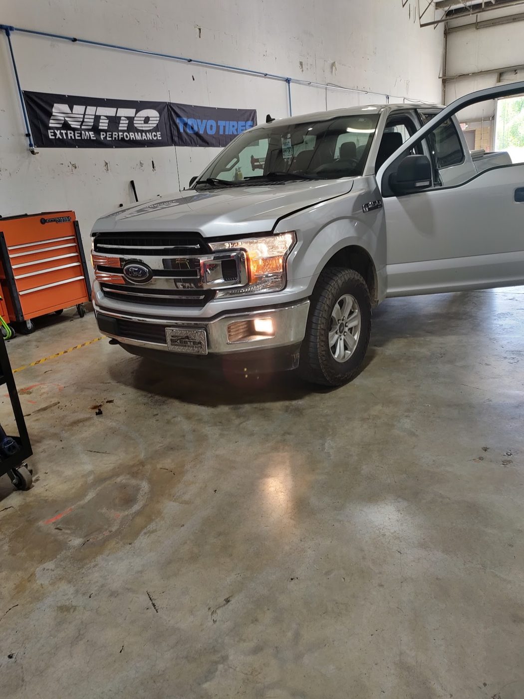 Pickup truck in the shop